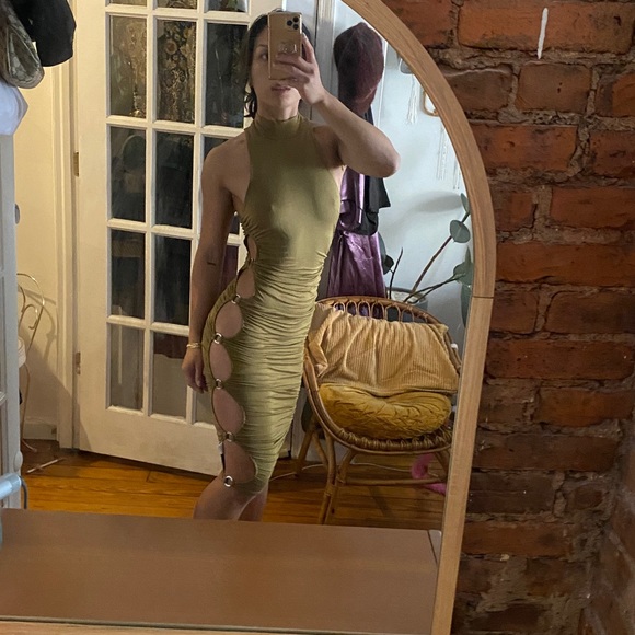 NWT XS Olive Chain Link Mock Neck Bodycon - Picture 2 of 14